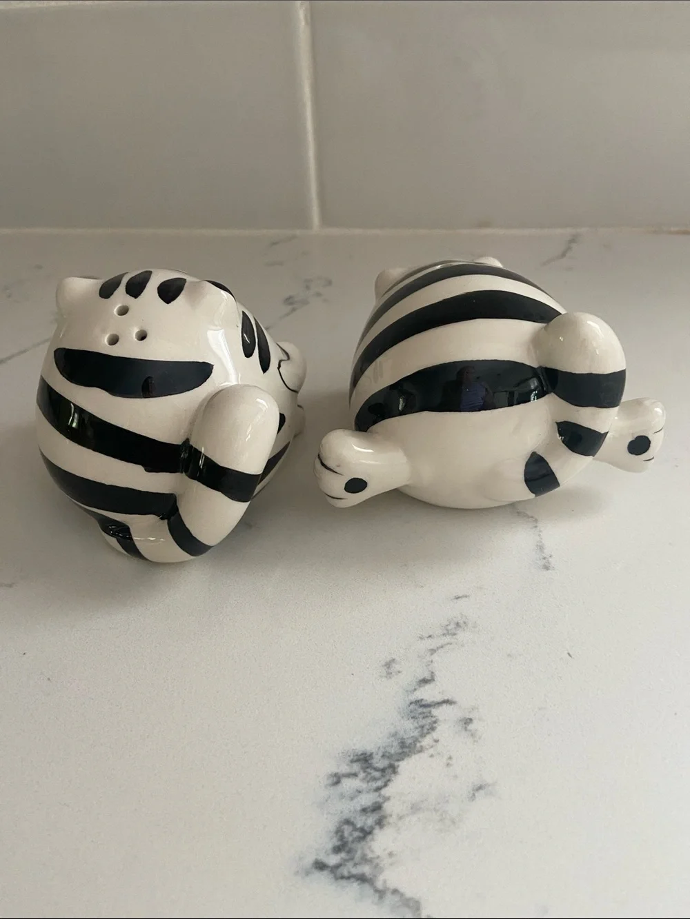 Whimsical Ceramic Cat Salt & Pepper Set - Black and White